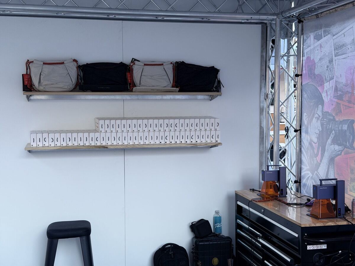 Shelf of finished branded company merchandise at an event